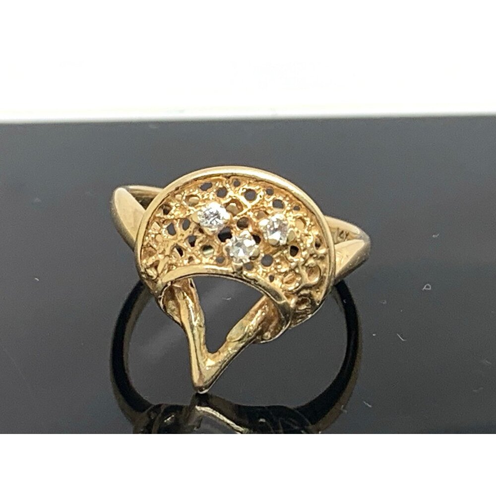 Cocktail Diamond Ring 14k Yellow Gold Crescent Estate Jewelry Women's Size 6.25